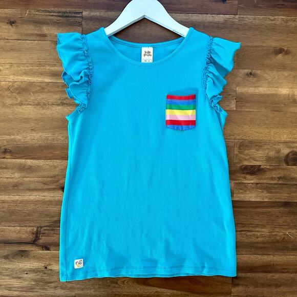 Wildflowers Back to School Recess Rib Tank Top Blue Ruffle Sleeve Rainbow 14 - Picture 2 of 7